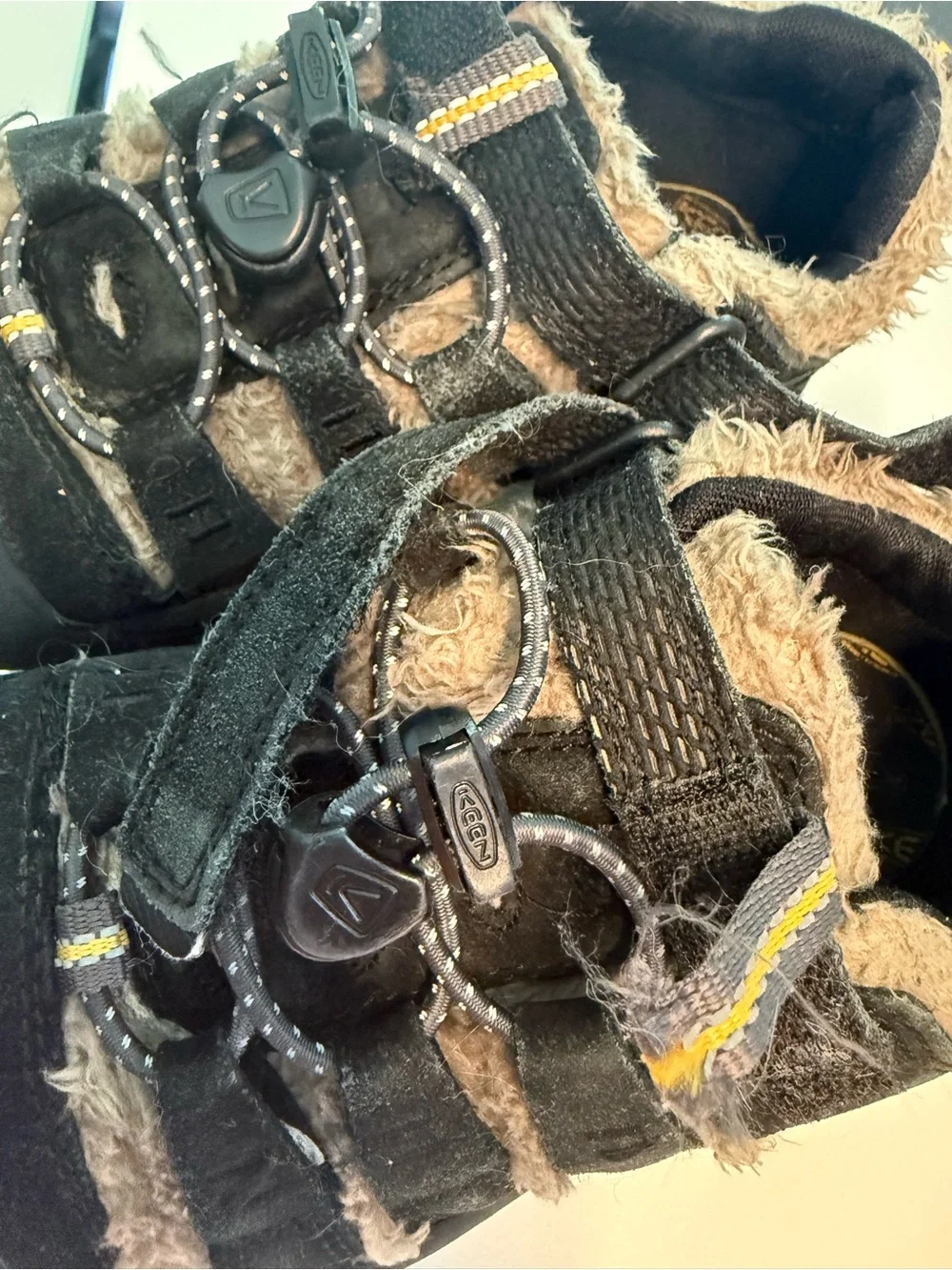 Keen Kids Black and Tan Faux-Fur Strap Sandals